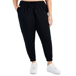 Ideology Plus Size High-Rise Solid Fleece Jogger Pants Size 3X Black Athleisure